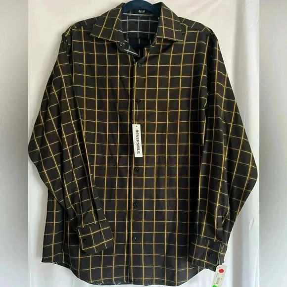 NWT A2Z New York Mens Shirt Medium Reversible Blue Yellow Checkered Button Down - Picture 1 of 13